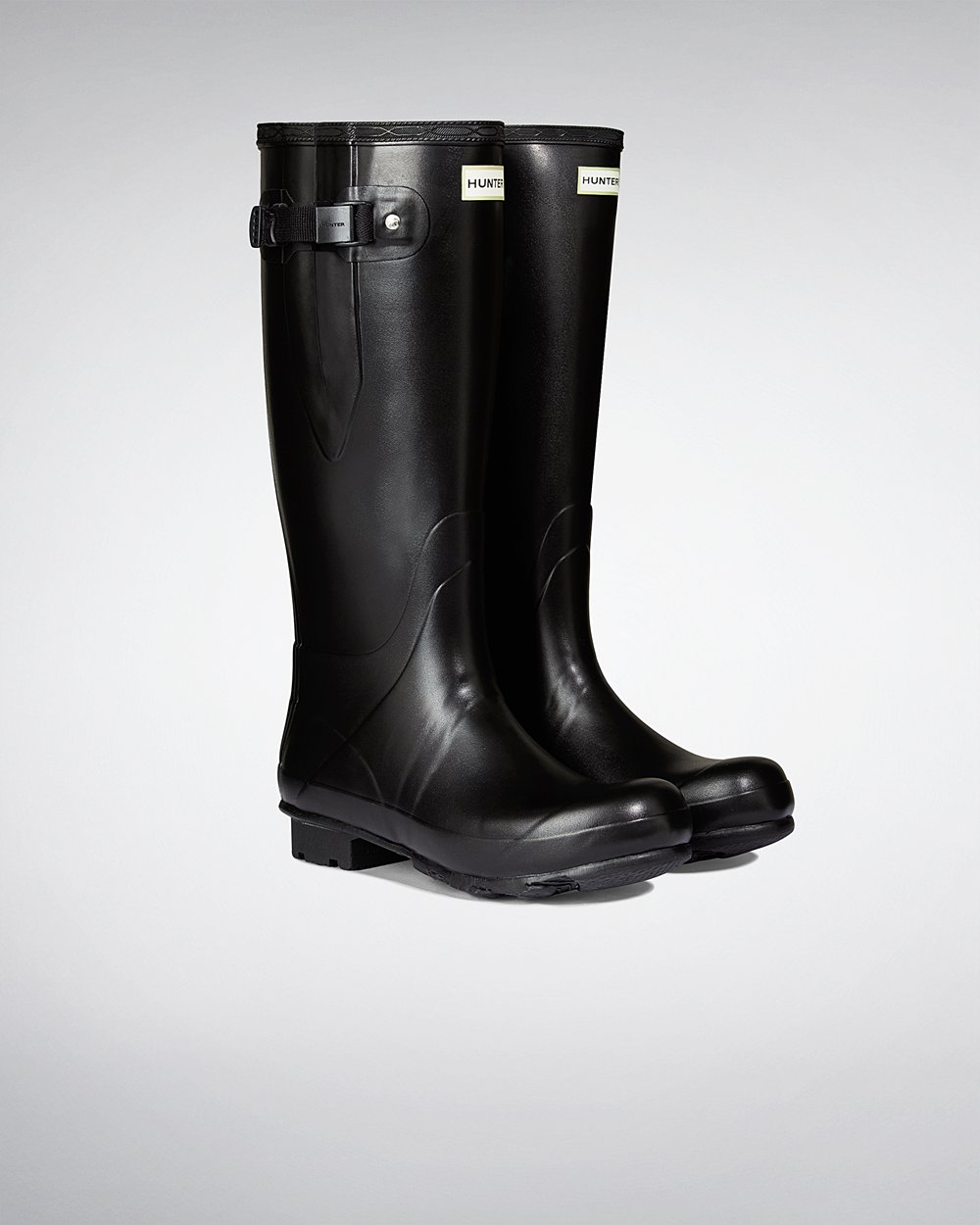 Mens Tall Rain Boots - Hunter Norris Field Side Adjustable Neoprene Lined (56VMPNGIY) - Black